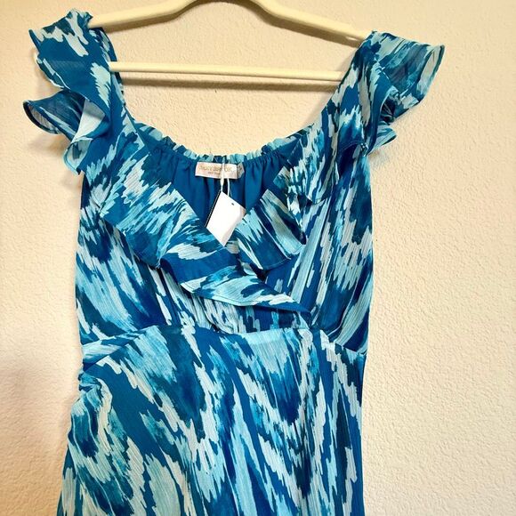 NWT Ramy Brook “Anika” ruffle chiffon maxi dress in blue hues. Size 4 - Picture 9 of 16